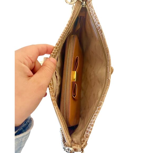 Longchamp Croc Embossed Leather Shoulder Bag Beige Tan Bamboo Chain Vintage Y2K - Picture 8 of 9